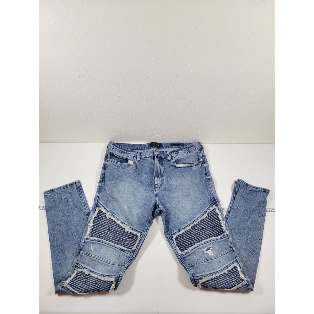 PacSun Stacked Skinny Jeans Mens 34x32 Blue Excellent Moto Distressed Splatter